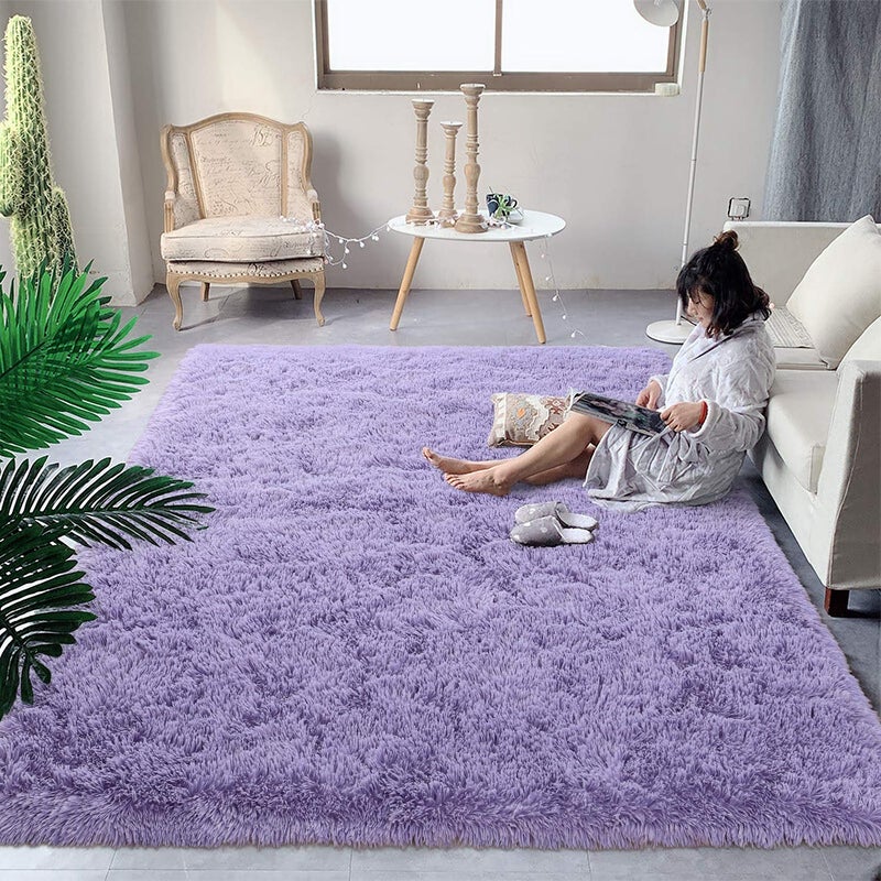 DweIke Fluffy Lavender Purple Rugs for Bedroom Living Room, 4x6 Feet Soft Plush Shaggy Lilac Purple Girls Boys Kids Rug, Non-Slip and Machine Washable Carpet for Dorm Nursery Classroom Decor - Image 2